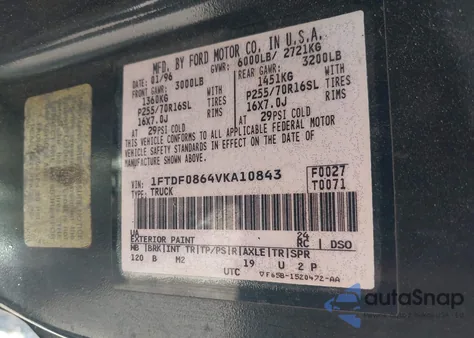 1997 Ford F-150 Lariat/Xl/Xlt из США, поврежденный, VIN 1FTDF0864VKA10843